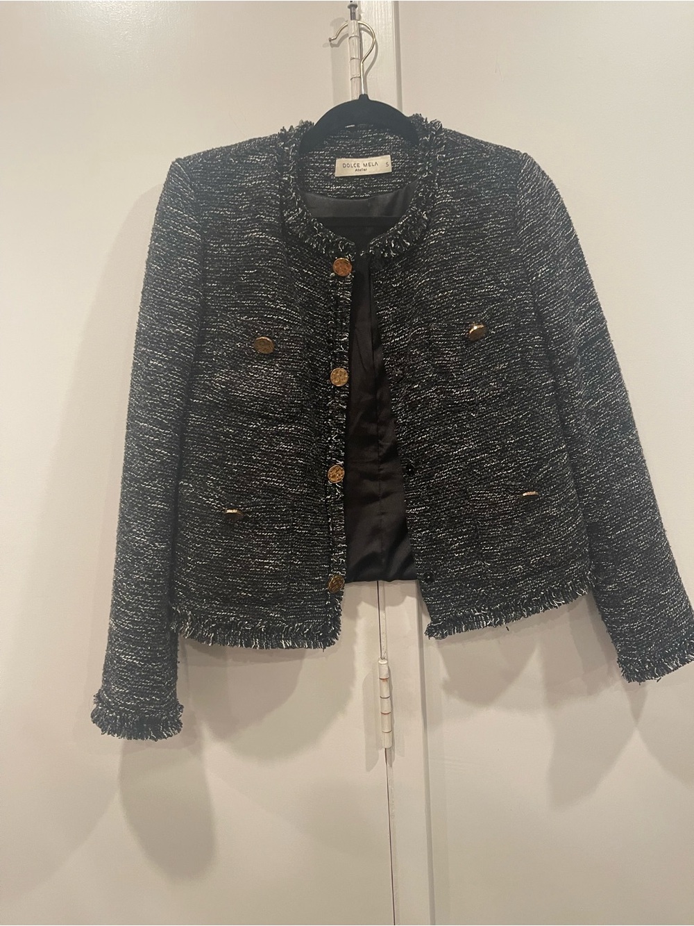 Black Tweed Fringe Collar Jacket size S - Picture 2 of 9